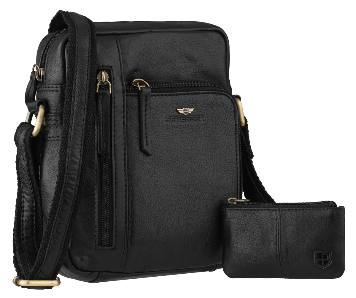 Torba męska PETERSON ze skóry naturalnej listonoszka crossbody z etui na klucze czarna