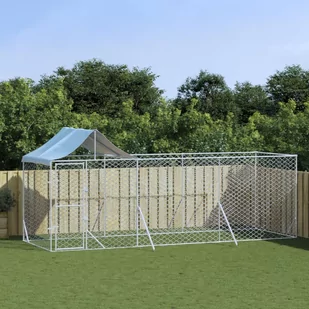 vidaXL Kojec dla psa, z dachem, srebrny, 6x2x2,5 m, stal galwanizowana - Sprzęt podróżny i transportery dla psów - miniaturka - grafika 1