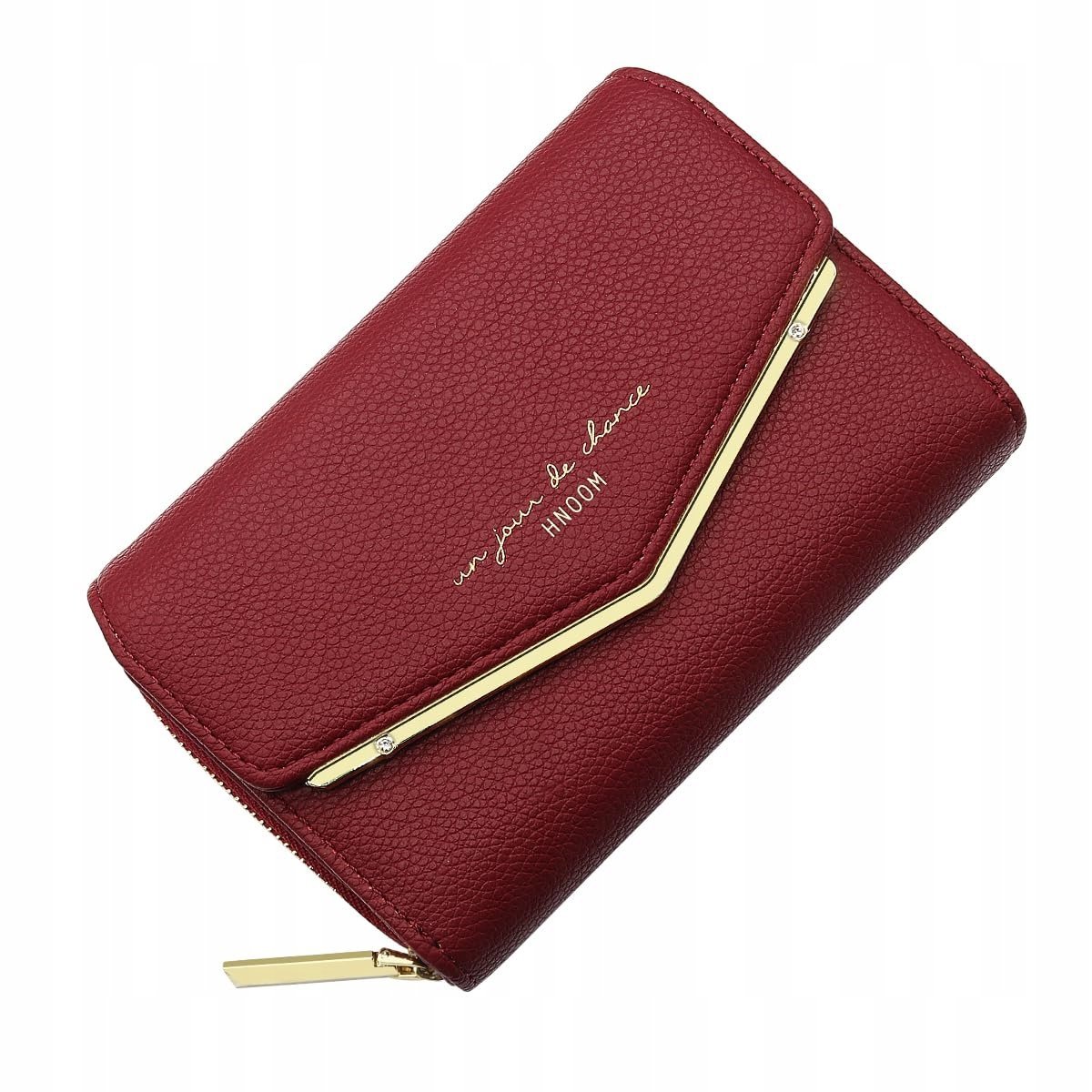 HNOOM Portfel Damski Skórzany Mały Czerwony Na Karty