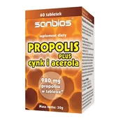 Witaminy i minerały - Sanbios Propolis z cynkiem i acerolą 490 mg 60 tabl. - miniaturka - grafika 1