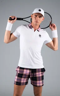 Koszulka męska Hydrogen  Tartan Zipped Tech Polo White (Pink/Black) M - Koszulki sportowe męskie - miniaturka - grafika 1
