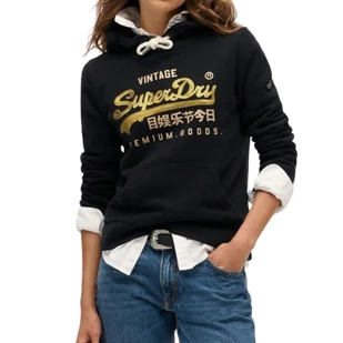 Bluza damska Superdry Embellished z kapturem czarna ocieplana-L - Bluzy damskie - miniaturka - grafika 1