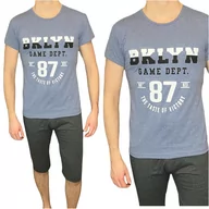 Piżamy damskie - Piżama męska jeansowy melanż 3/4 spodnie krótki rękaw BKLYN L - miniaturka - grafika 1