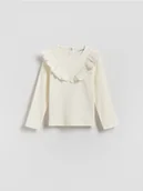 Bluzki dla niemowląt - Reserved - Prążkowana koszulka z falbaną - złamana biel - miniaturka - grafika 1