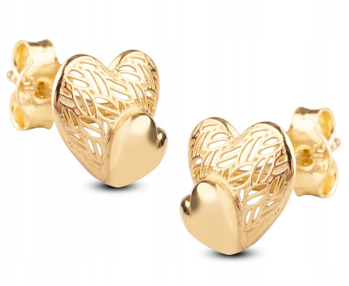 ZŁOTE KOLCZYKI PODWÓJNE SERCA AŻUROWE 585