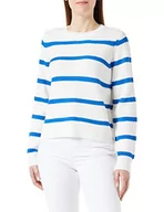 Swetry damskie - PIECES Damski sweter Pcosilla Ls O-Neck Knit Noos Bc, Cloud Dancer/Stripes:princess Blue, XS - miniaturka - grafika 1