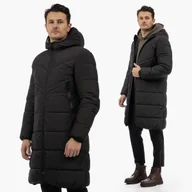 Kurtki męskie - Kurtka Męska Przejściowa Pikowana Długa Z Kapturem Parka Czarna XL Czarny - miniaturka - grafika 1