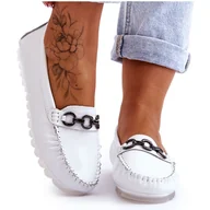 Mokasyny damskie - Vinceza Damskie Wygodne Skórzane Mokasyny Białe Miguel - miniaturka - grafika 1