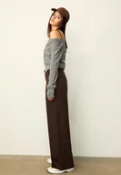 Spodnie damskie - Stradivarius Spodnie wizytowe w paski Brązowy 42 - miniaturka - grafika 1