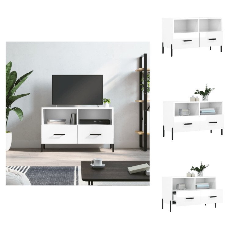 vidaXL Szafka pod TV biały wysoki połysk 80x36x50 cm materiał drewnopochodny - Meble TV