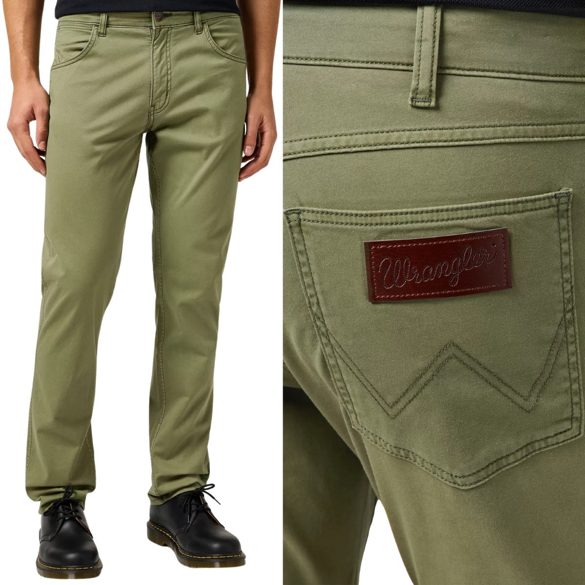 Wrangler GREENSBORO Dusty Olive proste zielone spodnie materiałowe W42 L32