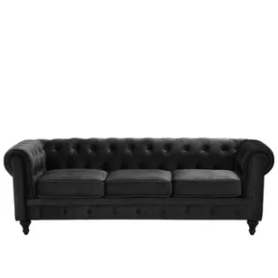 Beliani Sofa trzyosobowa welur czarna CHESTERFIELD - Sofy i kanapy Beliani Sofa trzyosobowa welur czarna CHESTERFIELD - Sofy i kanapy - miniaturka - grafika 1