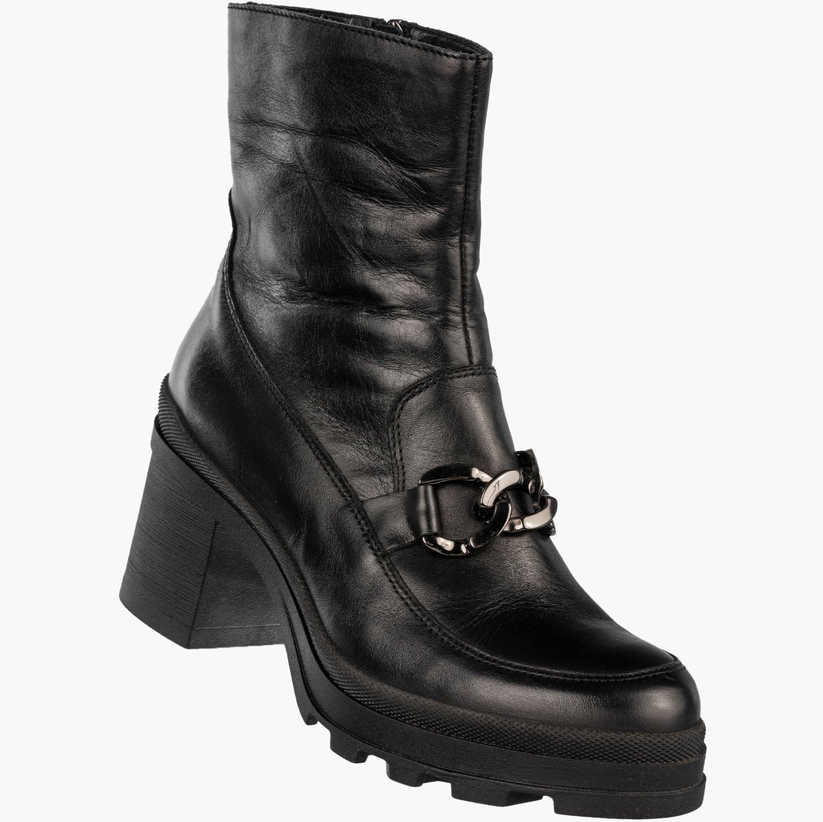 Botki Damskie Skórzane Buty Na Klocku Zimowe Ocieplane Czarne Simen 4365A Czarny 41