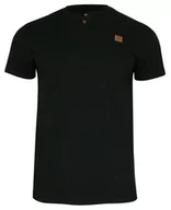 Koszulki męskie - Czarny T-shirt Męski, Krótki Rękaw -Just Yuppi- Koszulka z Logo, z Guzikiem, Gładka - miniaturka - grafika 1