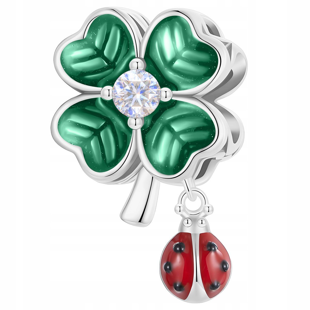 Charms Srebrny z Koniczynką i Biedronką Koniczyna na Szczęście SREBRO 925