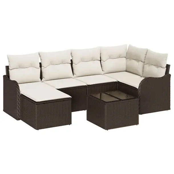 Zestaw Sof Ogrodowych Modułowych Brązowo-Biały, Naturalny Rattan, 4 Osob
