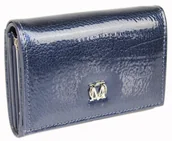 Portfele - Wygodny Portfel Damski MARCO (PL) 12 cm Klamra Skóra Naturalna NIEBIESKI LAKIEROWANY PD-13 - miniaturka - grafika 1