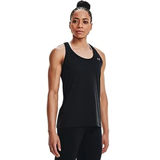 Kamizelki damskie - Under Armour damska koszulka techniczny – solidny podkoszulek do uprawiania sportu, luźny krój kamizelka na siłownię (Black/Metallic Silver (001)) M - grafika 1