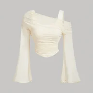 Bluzki damskie - TEMU Kobiecy Elegancki Dwufunkcyjny Bluzka z Dzwonkowymi Rękawami - Jasnofioletowy, Kwadratowe Dekolt, Długi Rękaw, Elastyczna i Oddychająca na - miniaturka - grafika 1