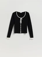 Swetry damskie - Reserved - Kardigan z ozdobnym wiązaniem - wielobarwny - miniaturka - grafika 1