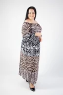 Sukienki - Długa sukienka hiszpanka zwierzęce wzory Uma Czarno-brązowo-beżowa UNI - miniaturka - grafika 1