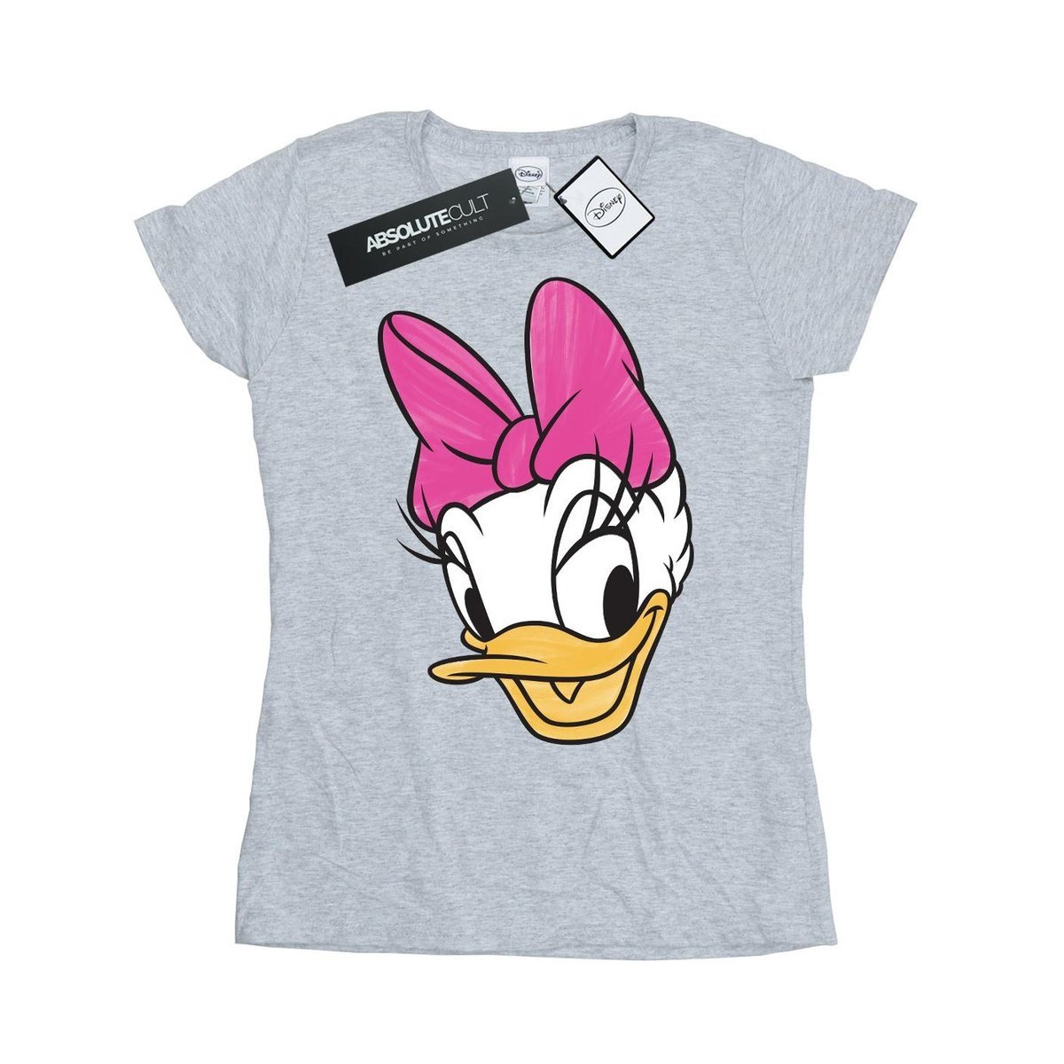 Disney Damska Bawełniana Koszulka Z Malowaną Głową Kaczki Daisy (M / Jasnoszary)