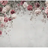 Fototapety - Fototapeta Kwiaty Róże Wiszące Beton 400x280 cm Tapeta Do Sypialni Salonu Kuchni Na Flizelinie - miniaturka - grafika 1
