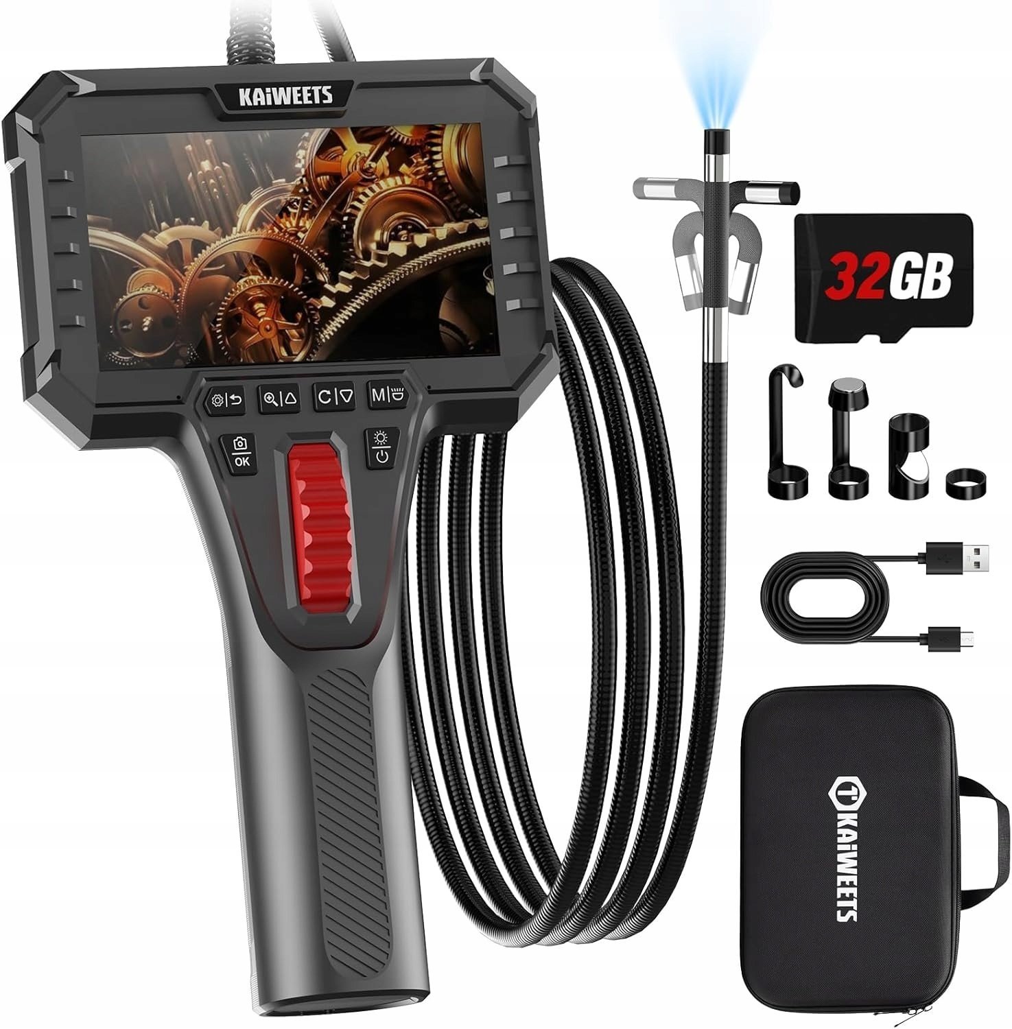 KAIWEETS Logit Kamera Endoskopowa Przegubowa 210 Sonda 6.5mm IPS 1080p 1.6m