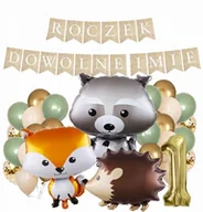Baby shower i roczek - BALONY leśne zwierzątka WOODLAND baner ROCZEK imię - miniaturka - grafika 1
