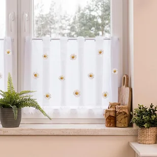 Zazdrostka żakardowa, kolor biały z kolorowym nadrukiem, Stokrotki sprzedawana na metry, wysokość: 50 cm - Firany - miniaturka - grafika 1