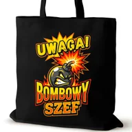 Torby i wózki na zakupy - Torba bawełniana czarna dla SZEFA na ramię nadrukiem śmieszna bombowy - miniaturka - grafika 1