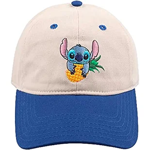 Concept One Unisex Disney 's Stitch Ananas haftowany, dwukolorowy, prana bawełna, regulowany, z zakrzywionym rondem, czapka baseballowa, granatowa, rozmiar uniwersalny - Czapki damskie - miniaturka - grafika 1