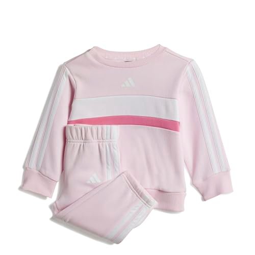 adidas uniseks-baby SEASONAL ESSENTIALS TIBERIO 3 STRIPES FLEECE CREW SET, clear pink/pink fusion/white, 6-9 Months