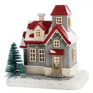 Ozdoby bożonarodzeniowe - Figurka świąteczny zimowy domek 76 popielato-czerwony - miniaturka - grafika 1