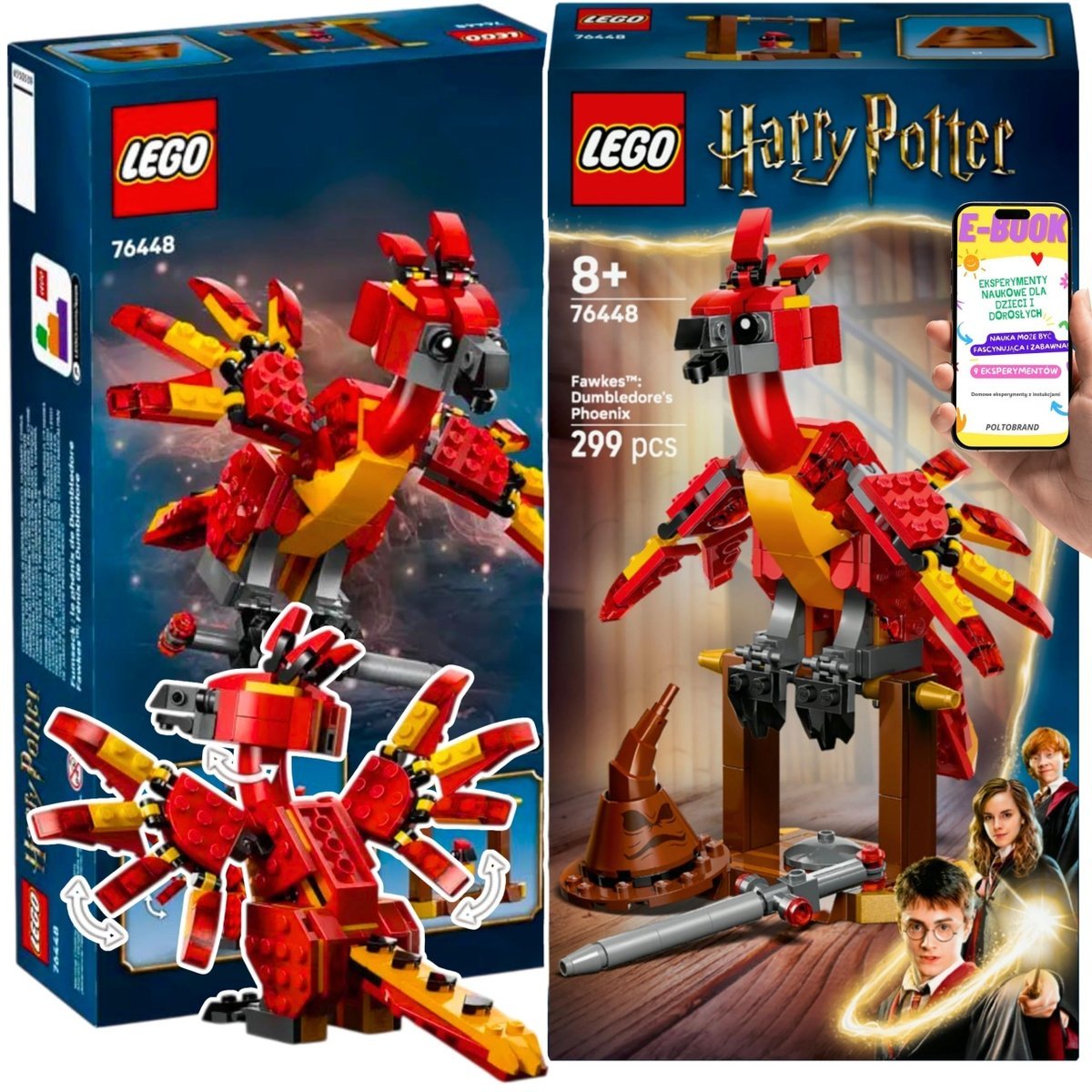 LEGO® Fawkes – Feniks Dumbledore’a (76448) Ruchoma figurka z akcesoriami – wyjątkowy PREZENT DLA DZIECKA + EBOOK