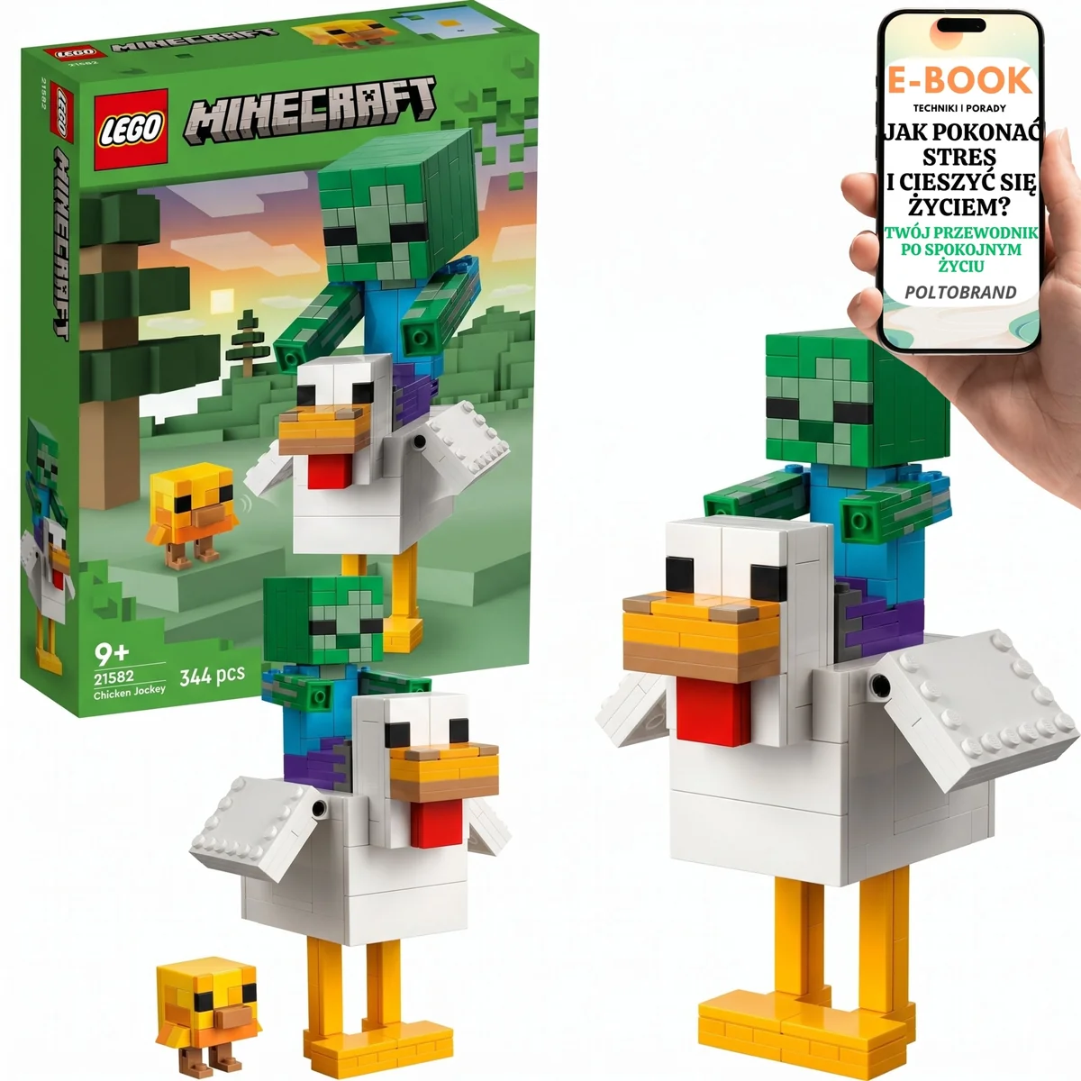 LEGO PREZENT DLA CHŁOPCA 21582 Minecraft Chicken Jockey • figurka do postawienia