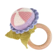 Grzechotki dla dzieci - Grzechotka Kwiatek Vintage fioletowy Zabawka dla Niemowlaka, Zabawka z Drewnianym Kółkiem/ Like Moses - miniaturka - grafika 1