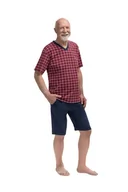 Piżamy damskie - PIŻAMA MĘSKA 4XL KRÓTKI RĘKAW SPODNIE KRATA BAWEŁNA DLA TATY DZIADKA BORDOWA - miniaturka - grafika 1