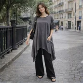 Bluzki damskie - Bluzka Tunika damska Oversize Szara Grafit Asymetryczna Uniwersalna - miniaturka - grafika 1