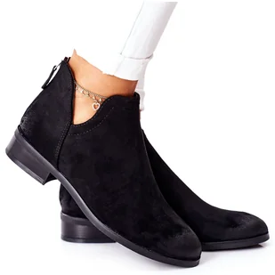 Vinceza Zamszowe Damskie Botki Ocieplane Czarne Joaliene - Botki damskie - miniaturka - grafika 1