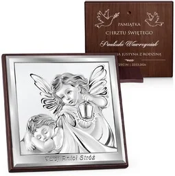 Kwadratowy obrazek z nadrukiem Anioła Stróża na roczek chrzest - Pamiątka Chrztu Świętego - miniaturka - grafika 1