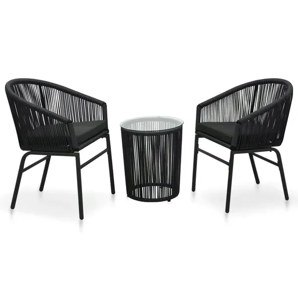 Zestaw Bistro z Rattanu PE i Stalowej Ramy, Czarny, 58x58x78 cm, 35/40x48 c