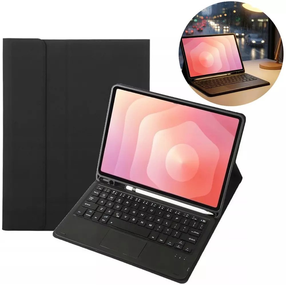 4kom.pl Etui i KLAWIATURA touchpad do Samsung Galaxy S11 X730 X736 uchwyt na rysik, czarne