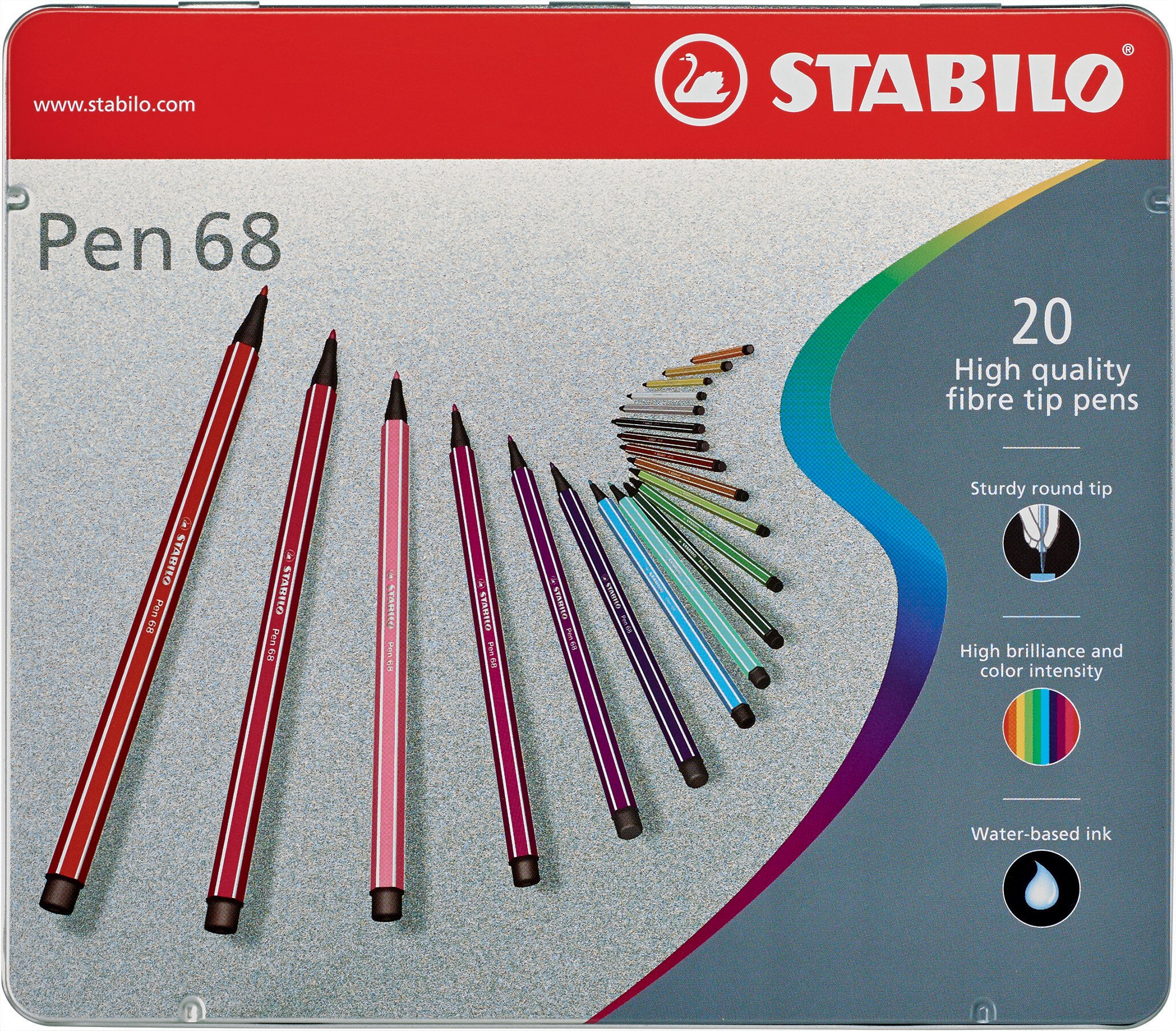 Długopisy fibrowe STABILO Pen 68 20-pak metalowe etui