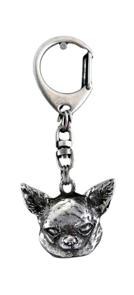Chihuahua krótkowłosy - posrebrzany brelok do kluczy z psem, ozdoba torebki, zawieszka do plecaka marki Art-Dog