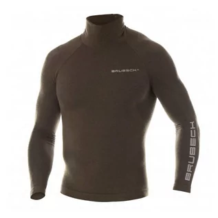 Bluzy sportowe męskie - Brubeck - Bluza termoaktywna Ranger Wool - Długi rękaw - Khaki - LS1420M - grafika 1