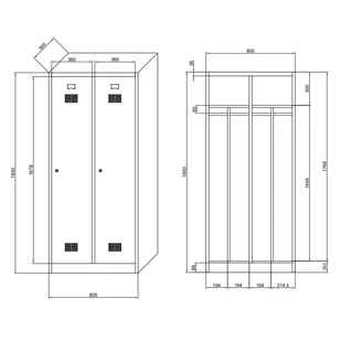 Szafka ubraniowa metalowa z przegrodą, 1850 x 800 x 500 mm, zamek cylindryczny, drzwi czerwone - Szafki biurowe - miniaturka - grafika 2