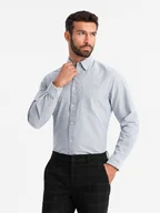 Koszule męskie - Elegancka koszula męska oxford z haftem i kieszonką jasnoszara V2 OM-SHOS-0173 - Ombre Clothing - miniaturka - grafika 1