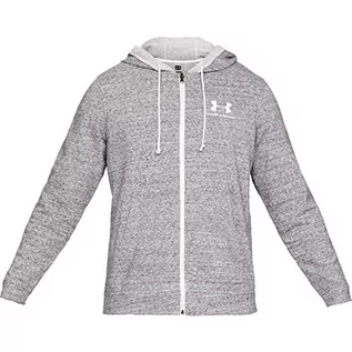 Kurtki męskie - Under Armour Męska kurtka sportowa Sportsyle Terry Fz wygodna i ciepła bluza z kapturem, sportowa i szybkoschnąca kurtka polarowa z kapturem i kieszeniami typu kangur. (Biały onyks / onyks biały) XS - grafika 1