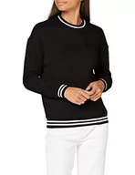 Bluzy damskie - Build Your Brand Damska bluza z kapturem Ladies College Crew pulowery, damski sweter z paskami na mankietach dostępny w 2 kolorach, rozmiary XS - 5XL, czarny/biały, XXL - miniaturka - grafika 1